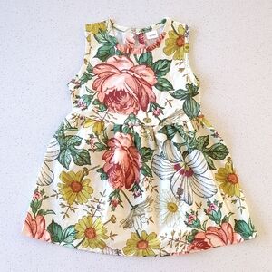 Charming Floral Subflower Kids Dress in Cream, Green, Yellow, Burgundy